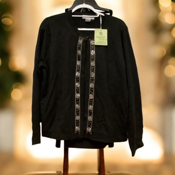 Sequin Cardigan w/ built in matching shirt Holiday black &/gold & silver XL - Picture 15 of 15